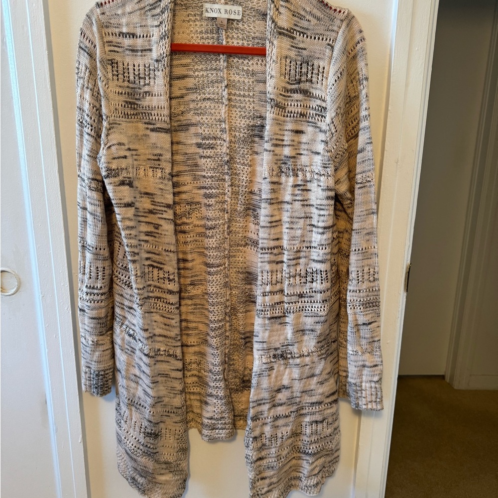 Knox Rose Pink and Gray Cardigan with Open Front Long Sleeves